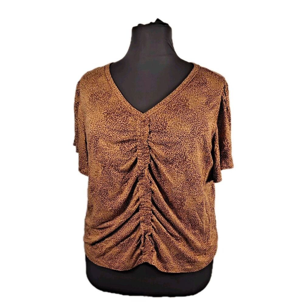 Jessica Simpson Women's Ruched Blouse Size 3X Leopard Print V-neck Top